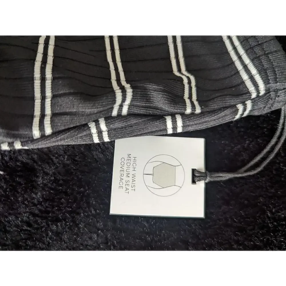 NWT Shade & Shore Black/White High Waist Medium Coverage Bikini Bottom L